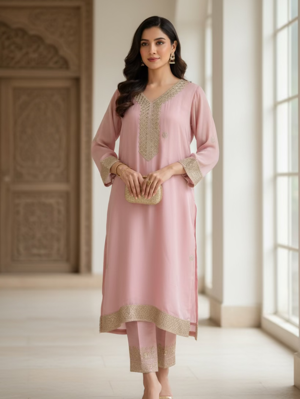 Chinnon Silk Suit Set - Rose Pink  Booty ( 3 Piece )