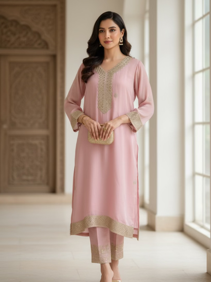 Chinnon Silk Suit Set - Rose Pink  Booty ( 3 Piece )