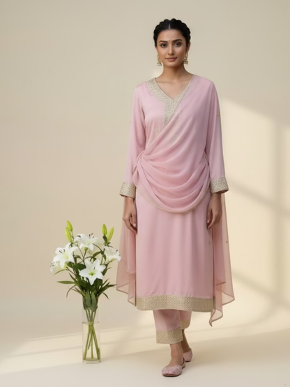 Chinnon Silk Suit Set - Rose Pink  Booty ( 3 Piece )