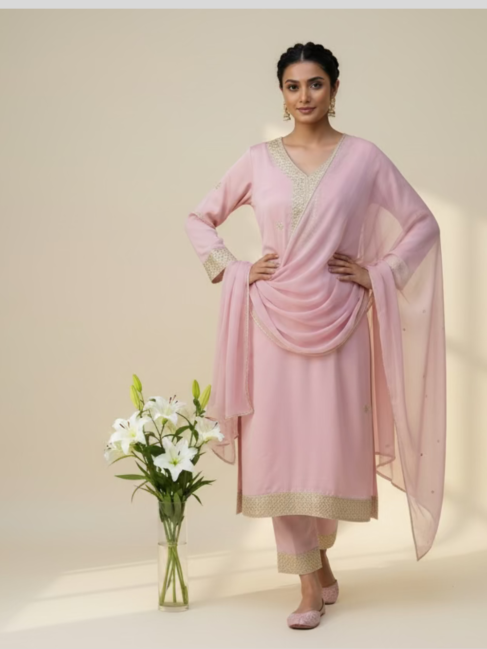 Chinnon Silk Suit Set - Rose Pink  Booty ( 3 Piece )