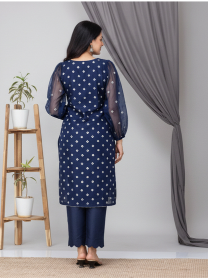 Bahar Pure Organza Silk Suit (2 pieces)- Royal Blue