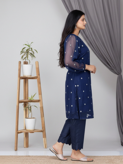 Bahar Pure Organza Silk Suit (2 pieces)- Royal Blue
