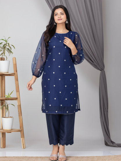 Bahar Pure Organza Silk Suit (2 pieces)- Royal Blue