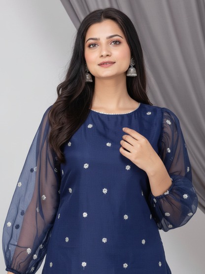 Bahar Pure Organza Silk Suit (2 pieces)- Royal Blue