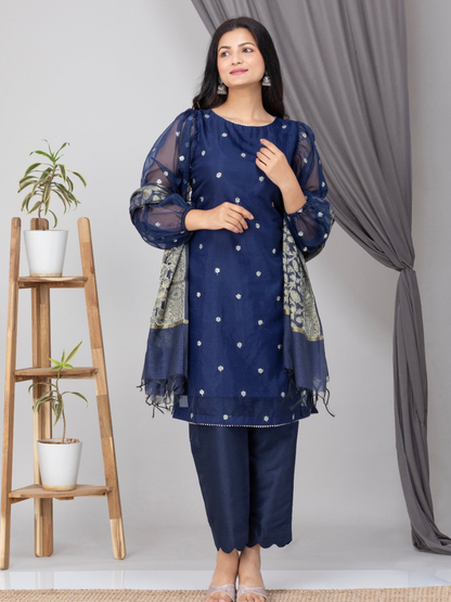 Bahar Pure Organza Silk Suit (2 pieces)- Royal Blue