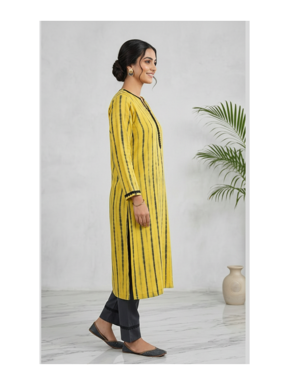 yeksha Yellow Hand Block Printed Cotton Kurta