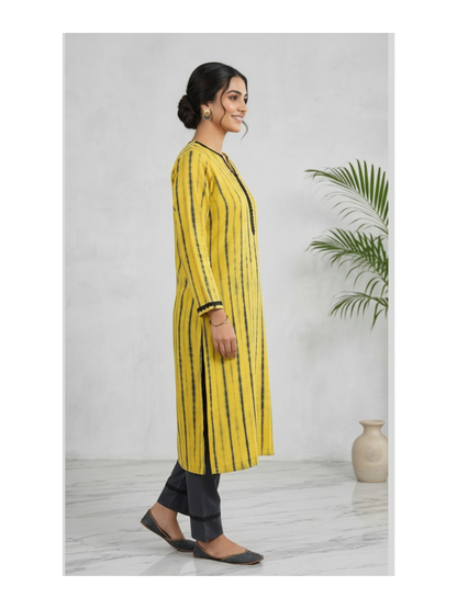 yeksha Yellow Hand Block Printed Cotton Kurta