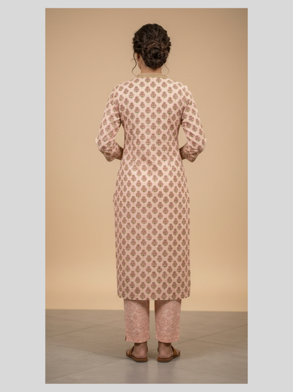 Purvi Pink Hand Block printed Cotton Suit ( Set of 3)