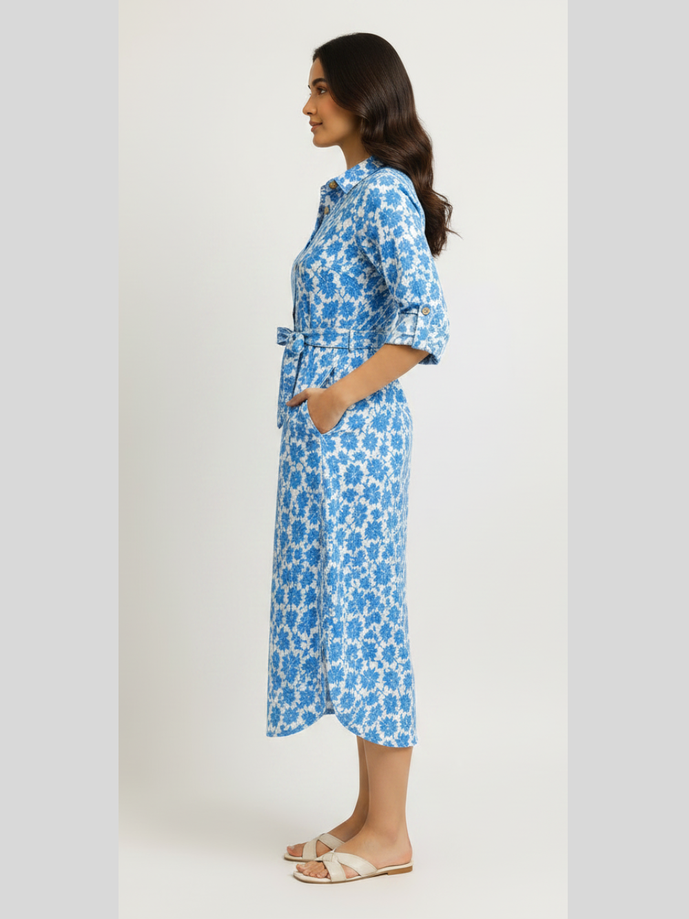 Azure Sky Blue Dabu Cotton Shirt Dress