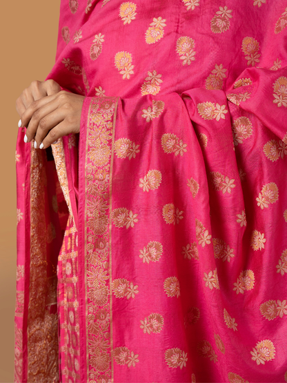 Mulberry Silk Dupatta- Megenta Zari