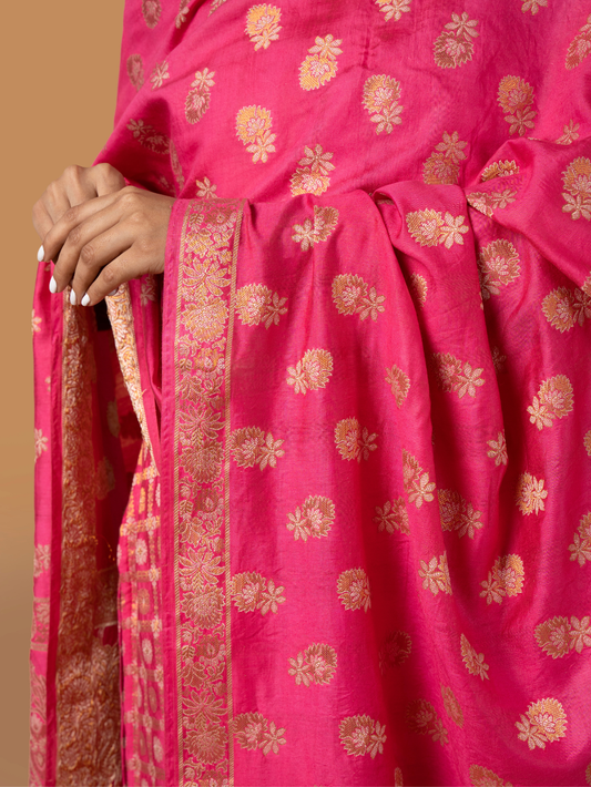 Mulberry Silk Dupatta- Megenta Zari