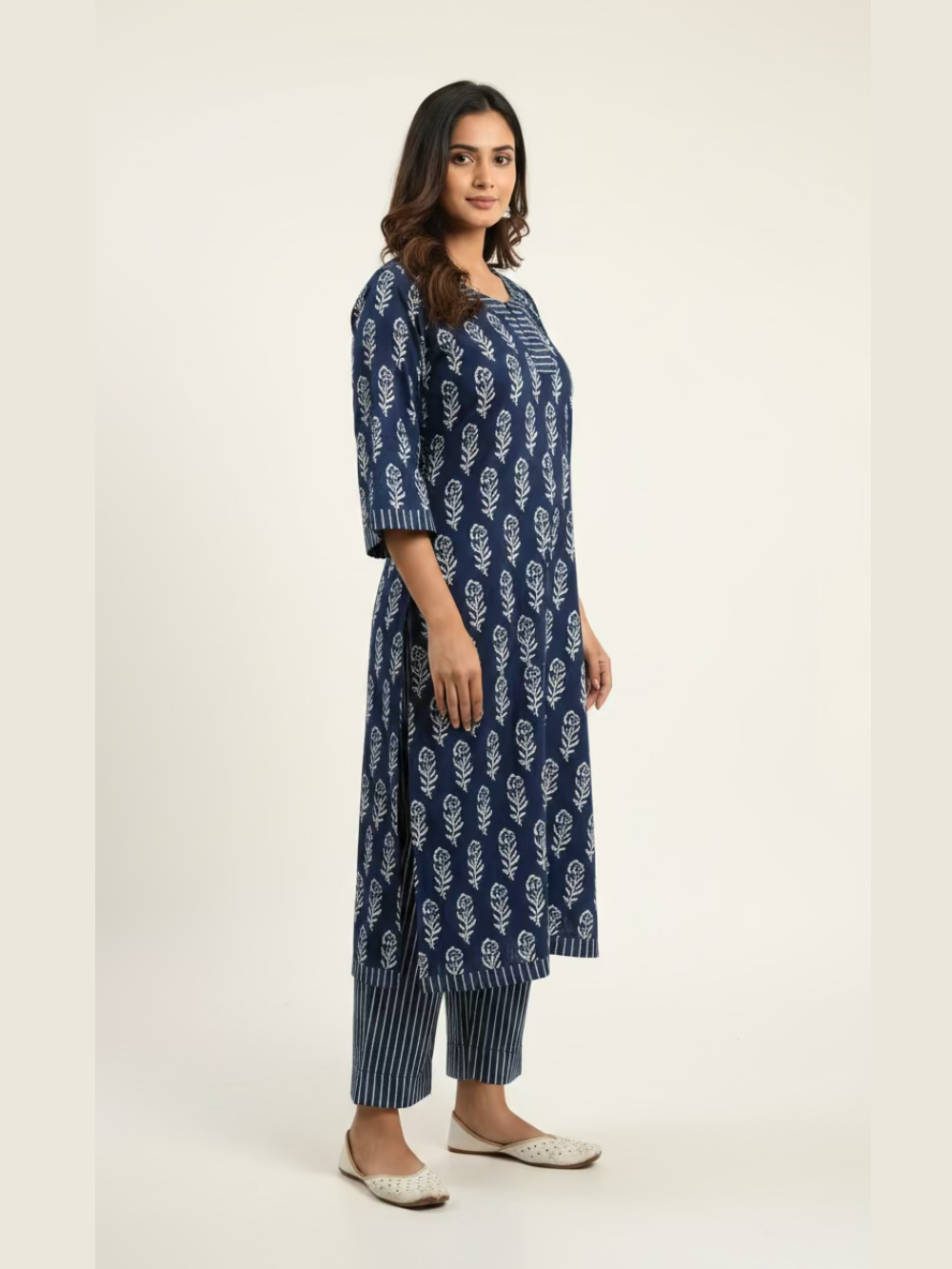 Right View Of Irha Indigo Hand Bloc Prnted Cotton Suit Set( 2 Piece) Meeta's