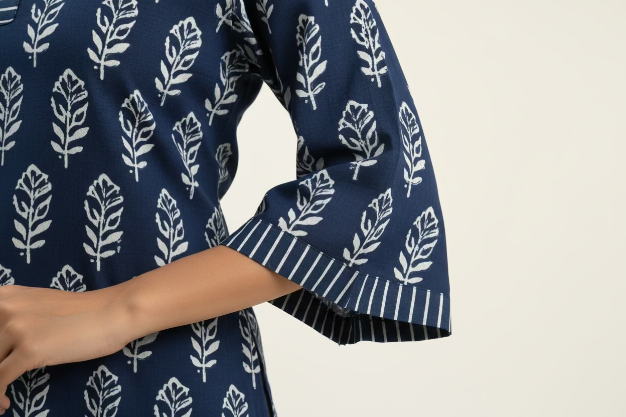 Sleeves Design Of Irha Indigo Hand Block Printed Cotton Suit ( 2 Piece Set ) Meeta's