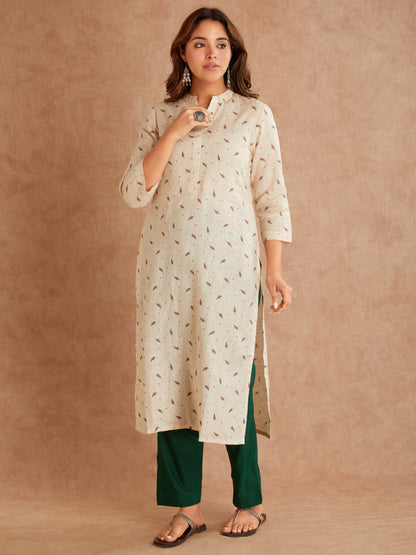  Meeta's Lisha  Beige Silk Linen Kurta-Right View