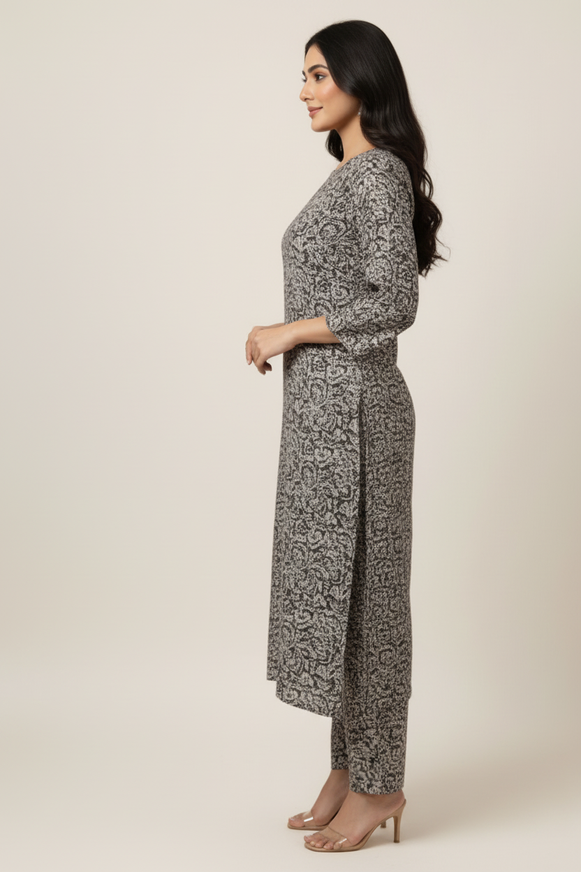 Noor Kalamkari Cotton Suit Set (2 Piece)- Black & Off-White