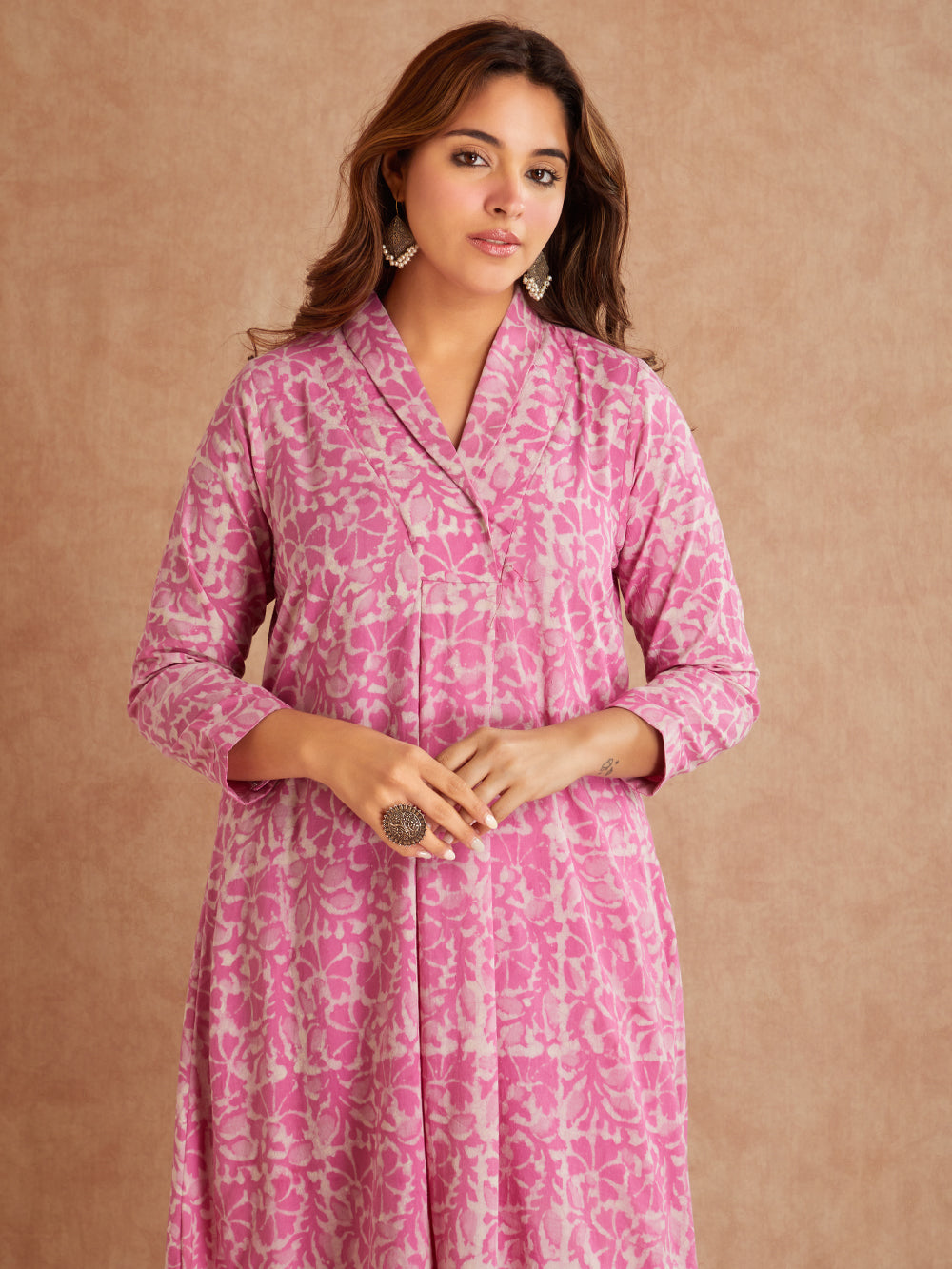 Payal Barbie Pink Hand Block Printed  Suit Set( 2 piece)- Close Up View