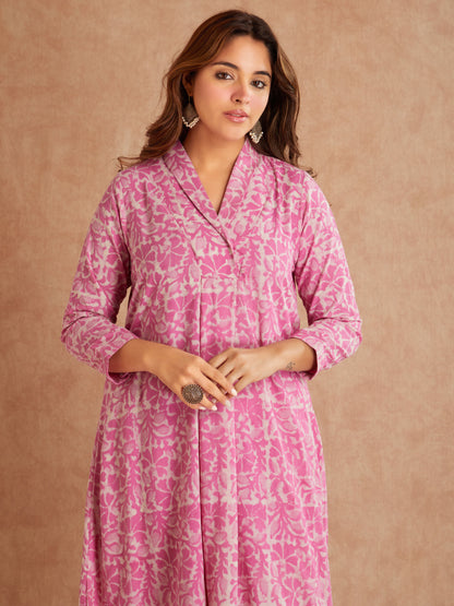 Payal Barbie Pink Hand Block Printed  Suit Set( 2 piece)- Close Up View
