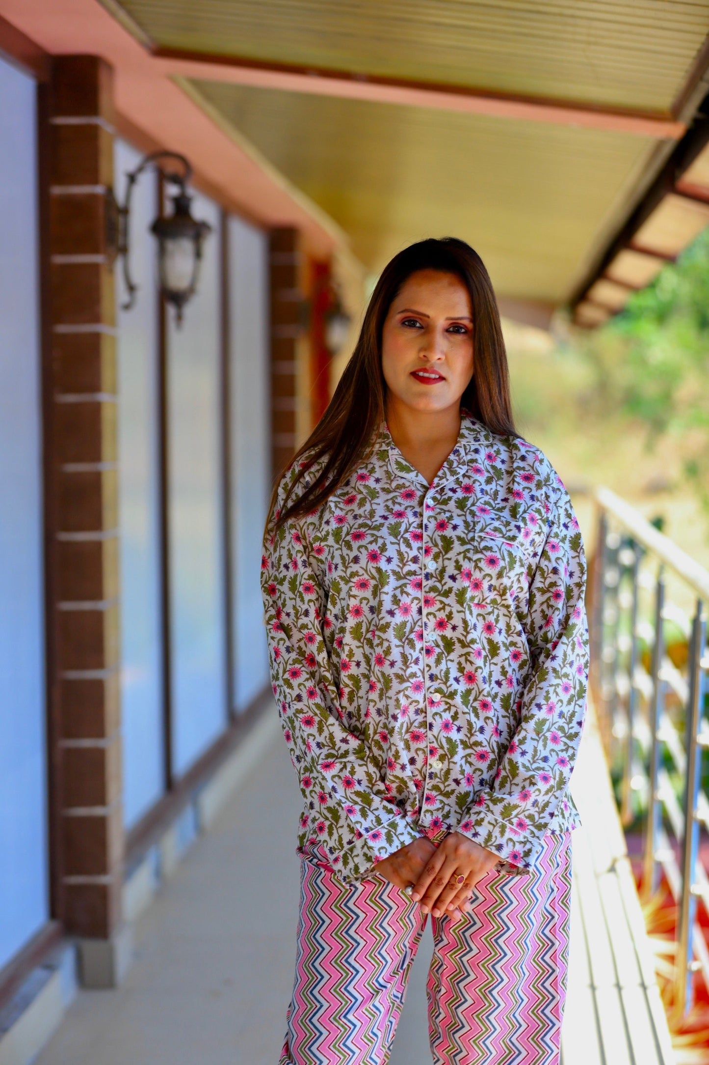 Ivory Florals Hand block Print  Loungewear.