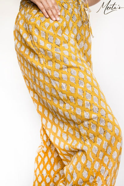 Joshika Mustard Hand Block Print Afghani Pants
