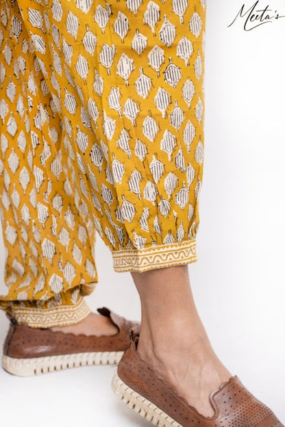Joshika Mustard Hand Block Print Afghani Pants