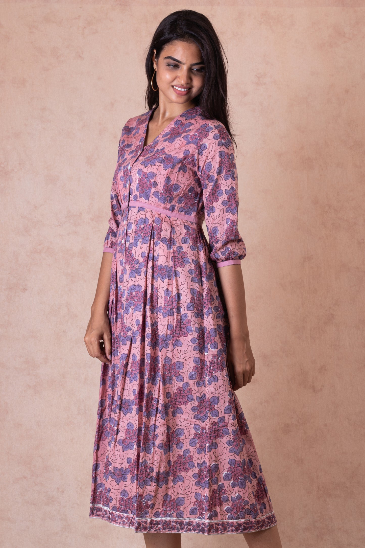 Blueberry Adhrika Hand Block Cotton Dress
