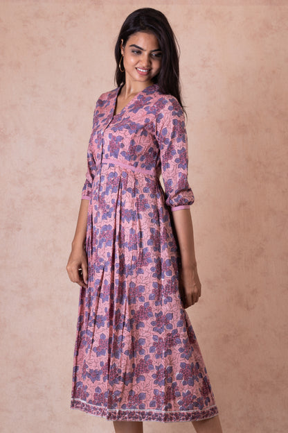 Blueberry Adhrika Hand Block Cotton Dress