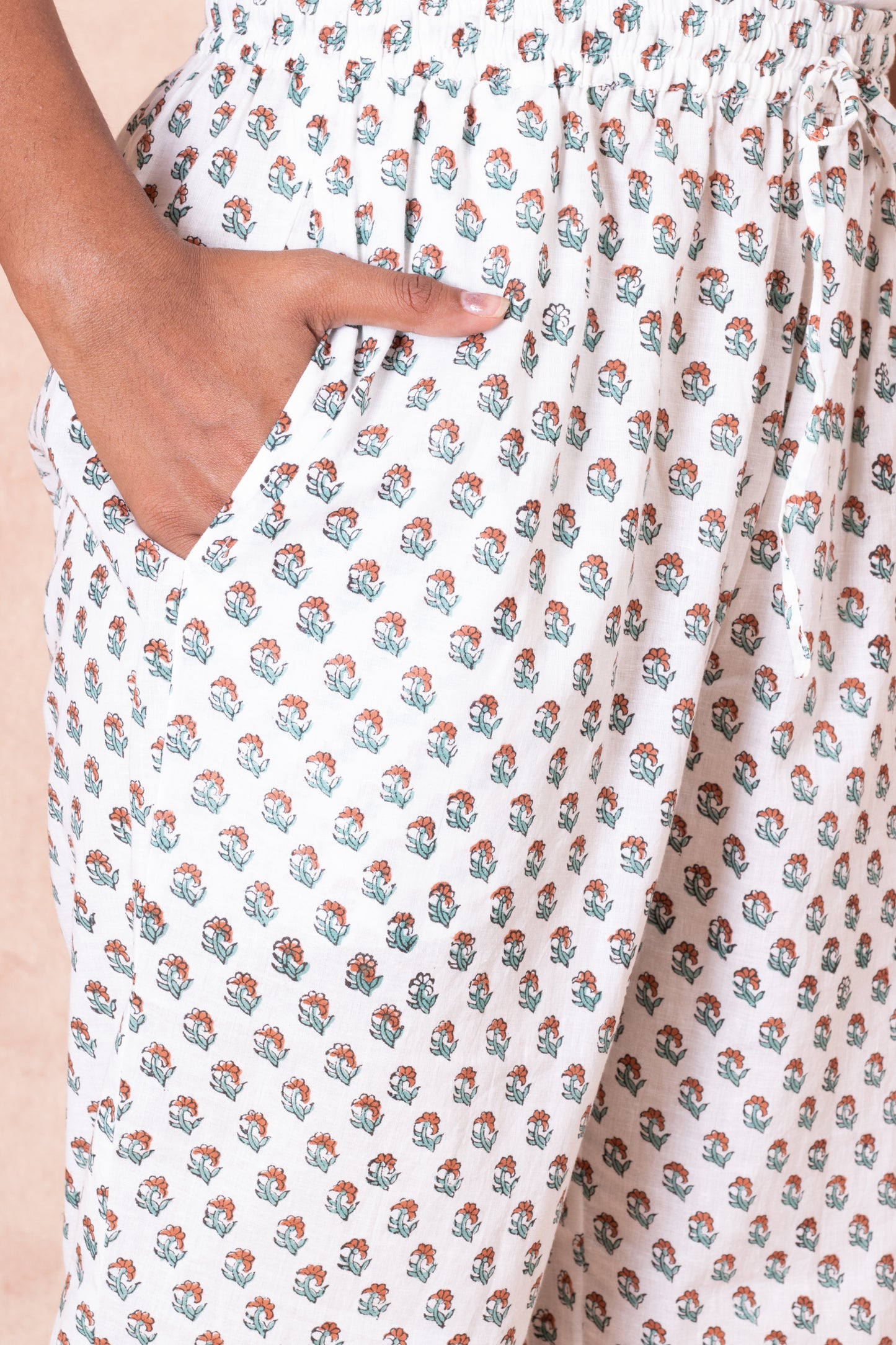 White Garden Lush Handblock Straight Pant