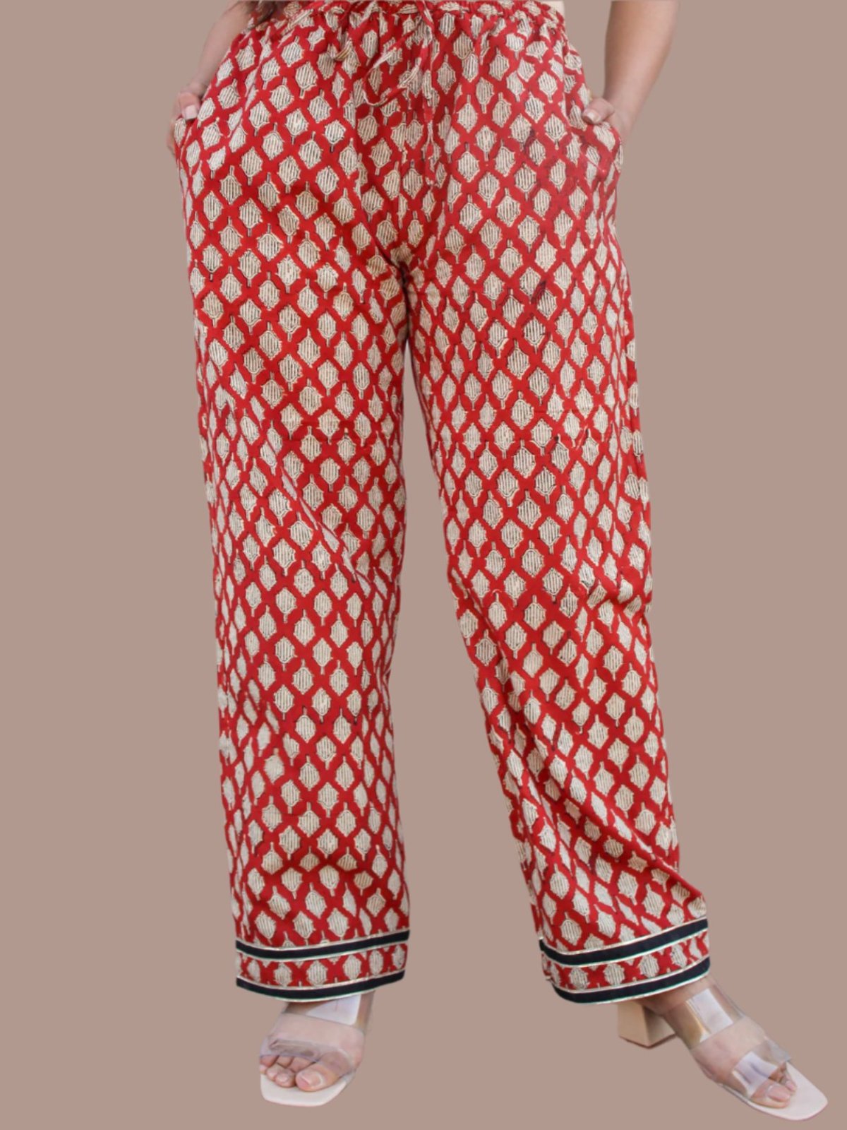 Hand Block Printed cotton Kurta Set- Red Floral ( 3 Piece )