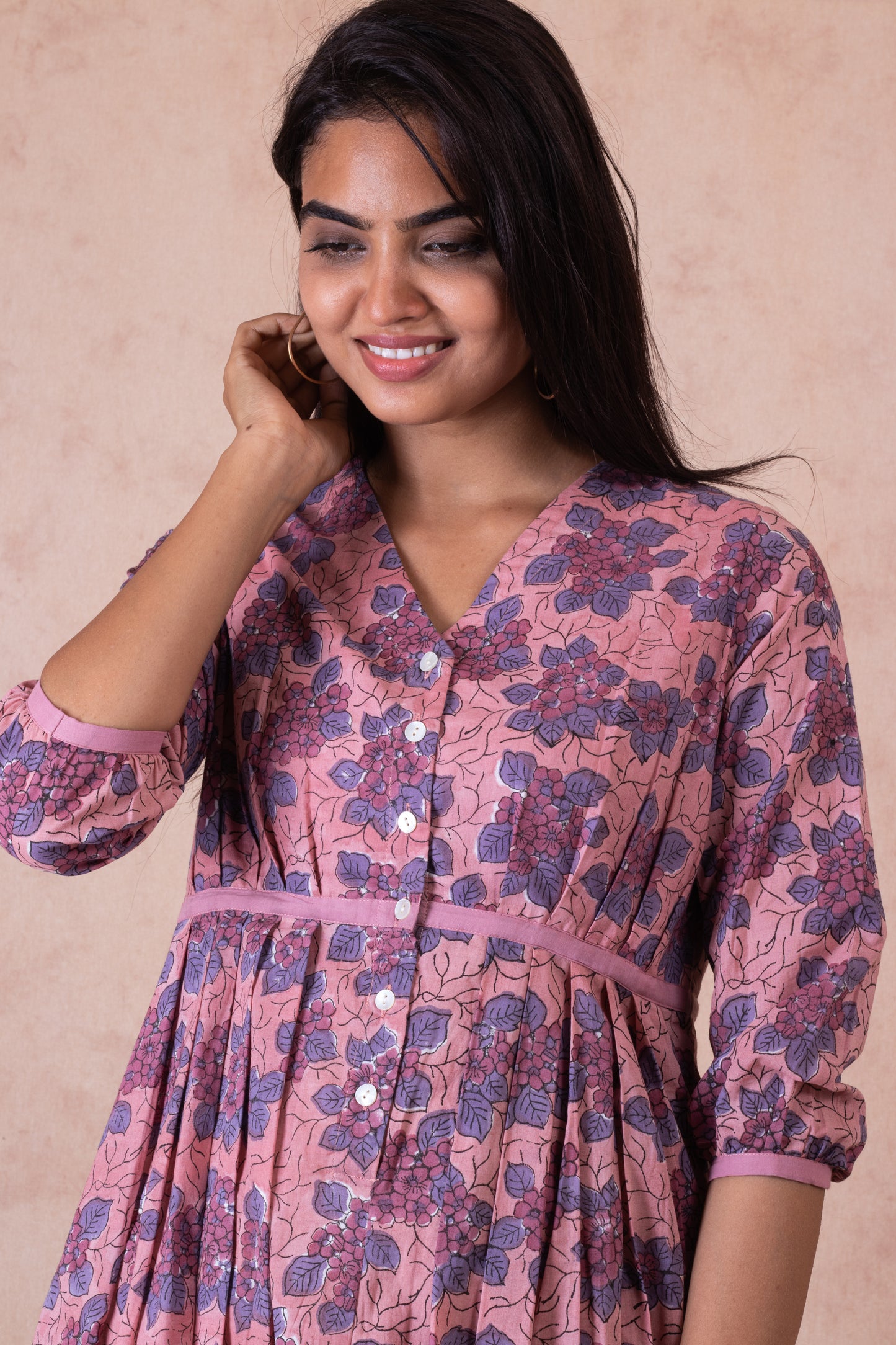 Blueberry Adhrika Hand Block Cotton Dress