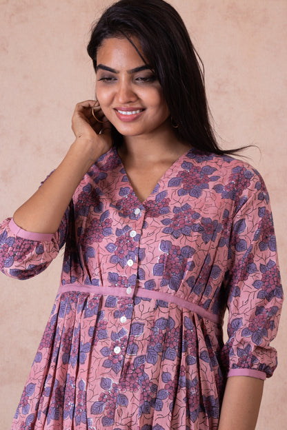 Blueberry Adhrika Hand Block Cotton Dress