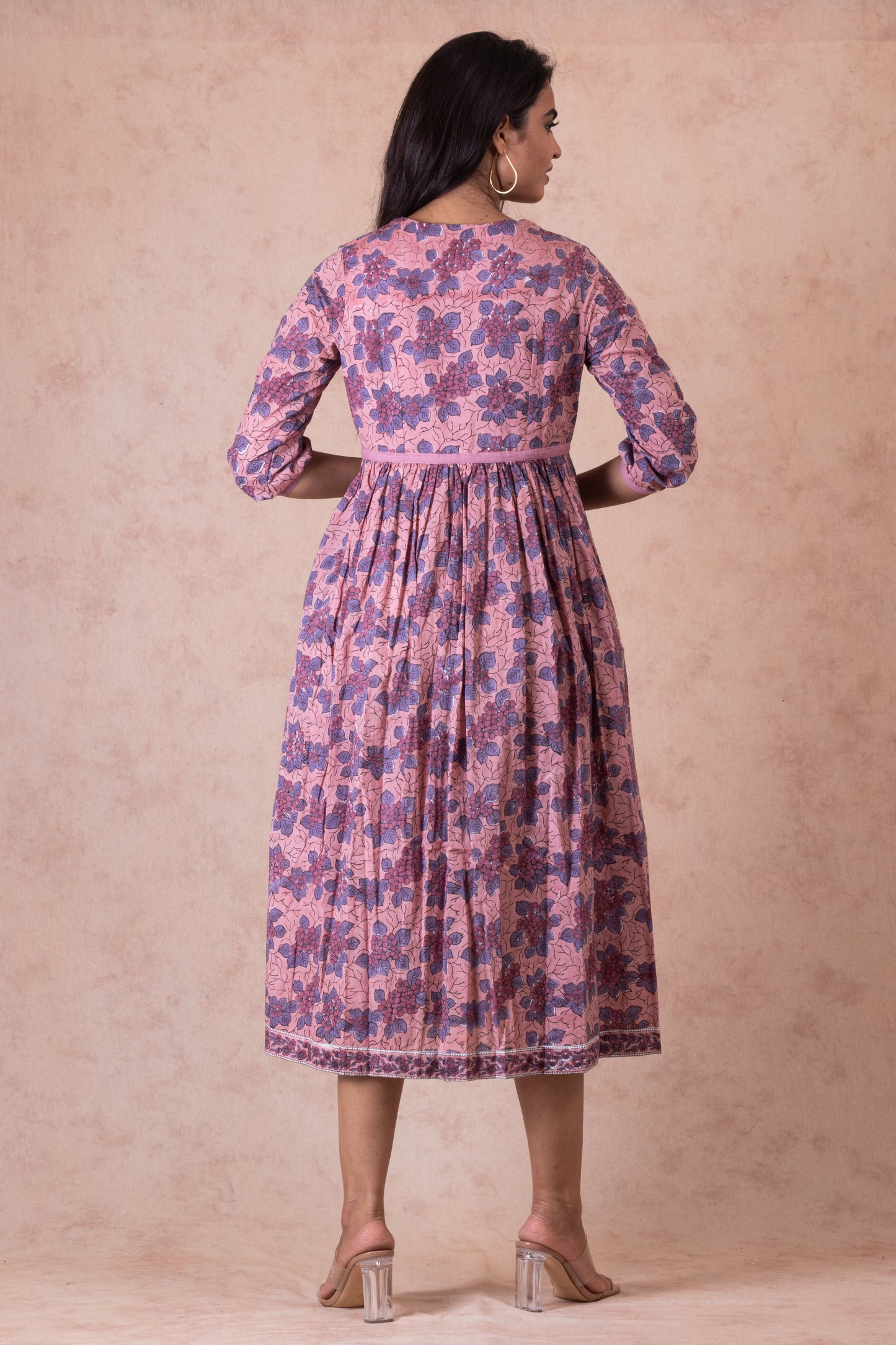 Blueberry Adhrika Hand Block Cotton Dress