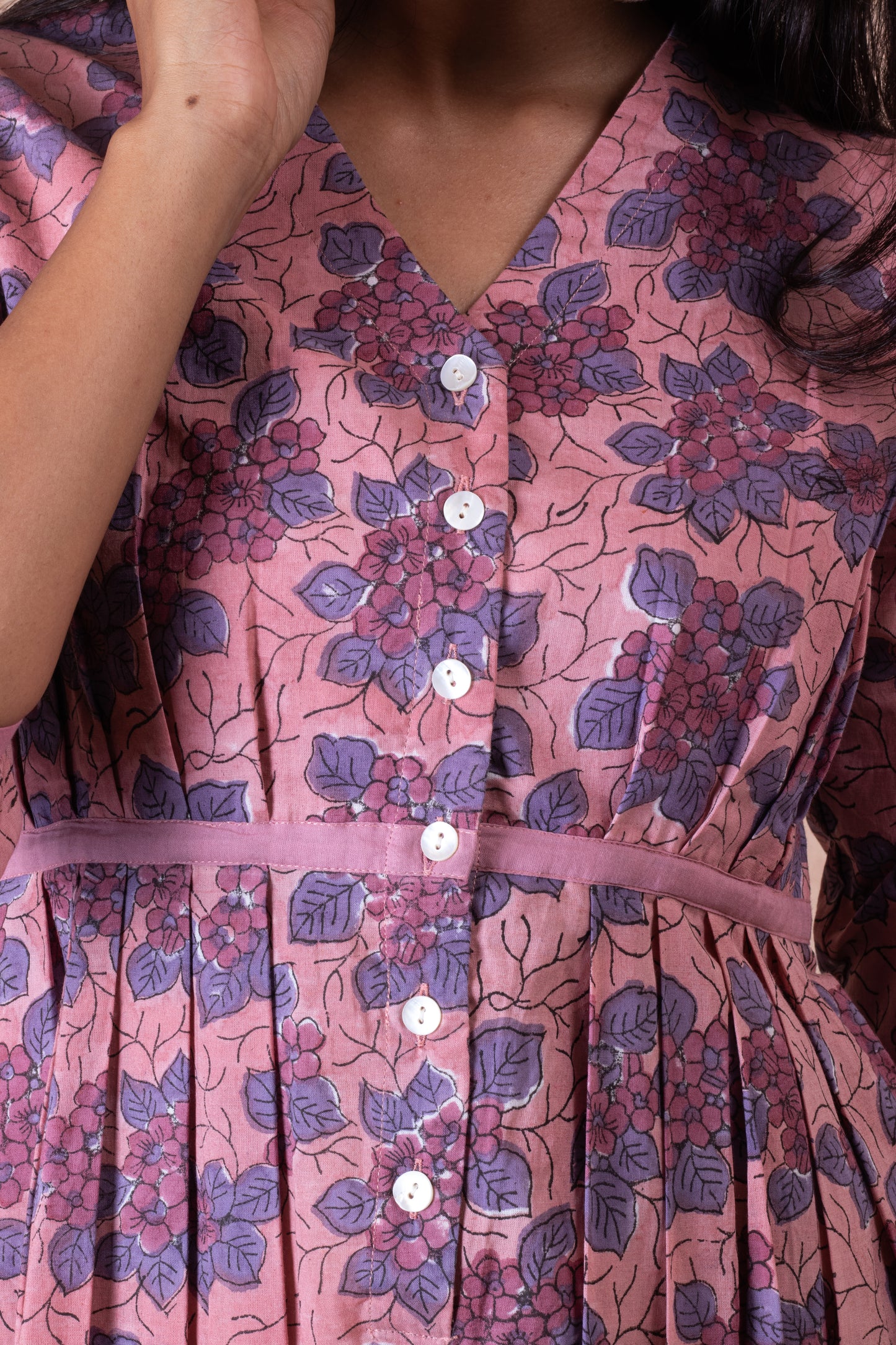 Blueberry Adhrika Hand Block Cotton Dress