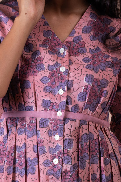 Blueberry Adhrika Hand Block Cotton Dress