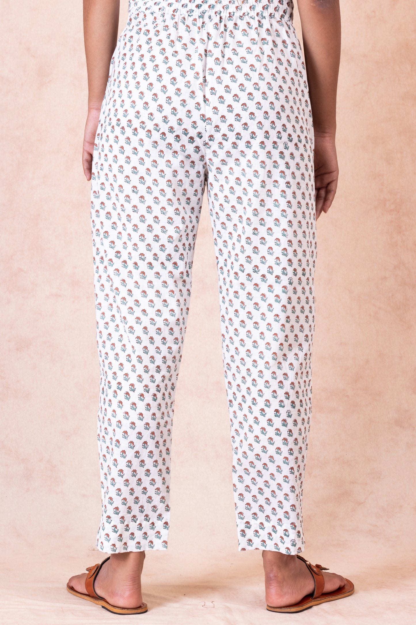 White Garden Lush Handblock Straight Pant