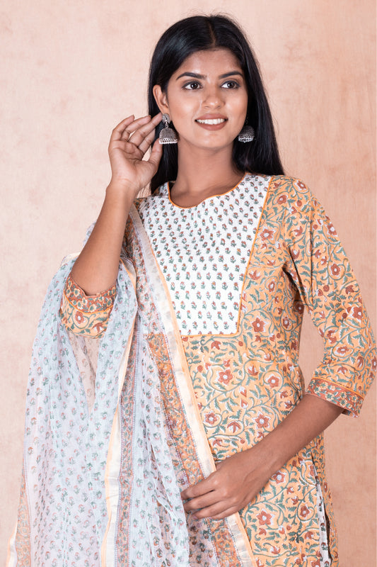 White Mustard garden Lush Kota Doria Dupatta